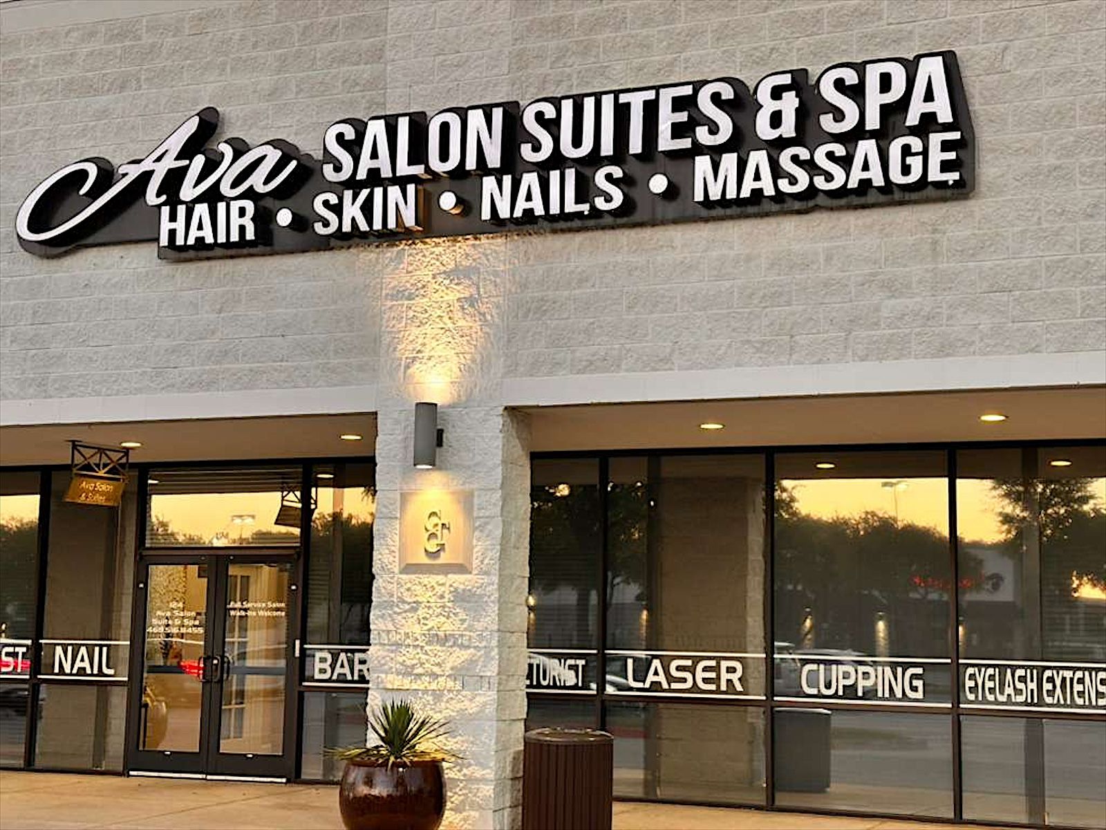 The Ava Salon Suites & Spa storefront in Grapevine, home of our Suite 11 studio